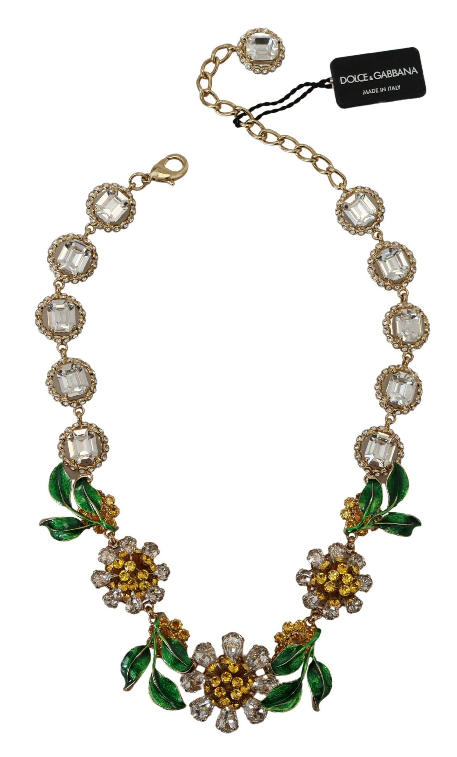 Dolce & Gabbana Elegant Gold Tone Crystal Statement Necklace