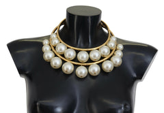 Dolce & Gabbana Elegant Faux Pearl Embellished Gold Choker