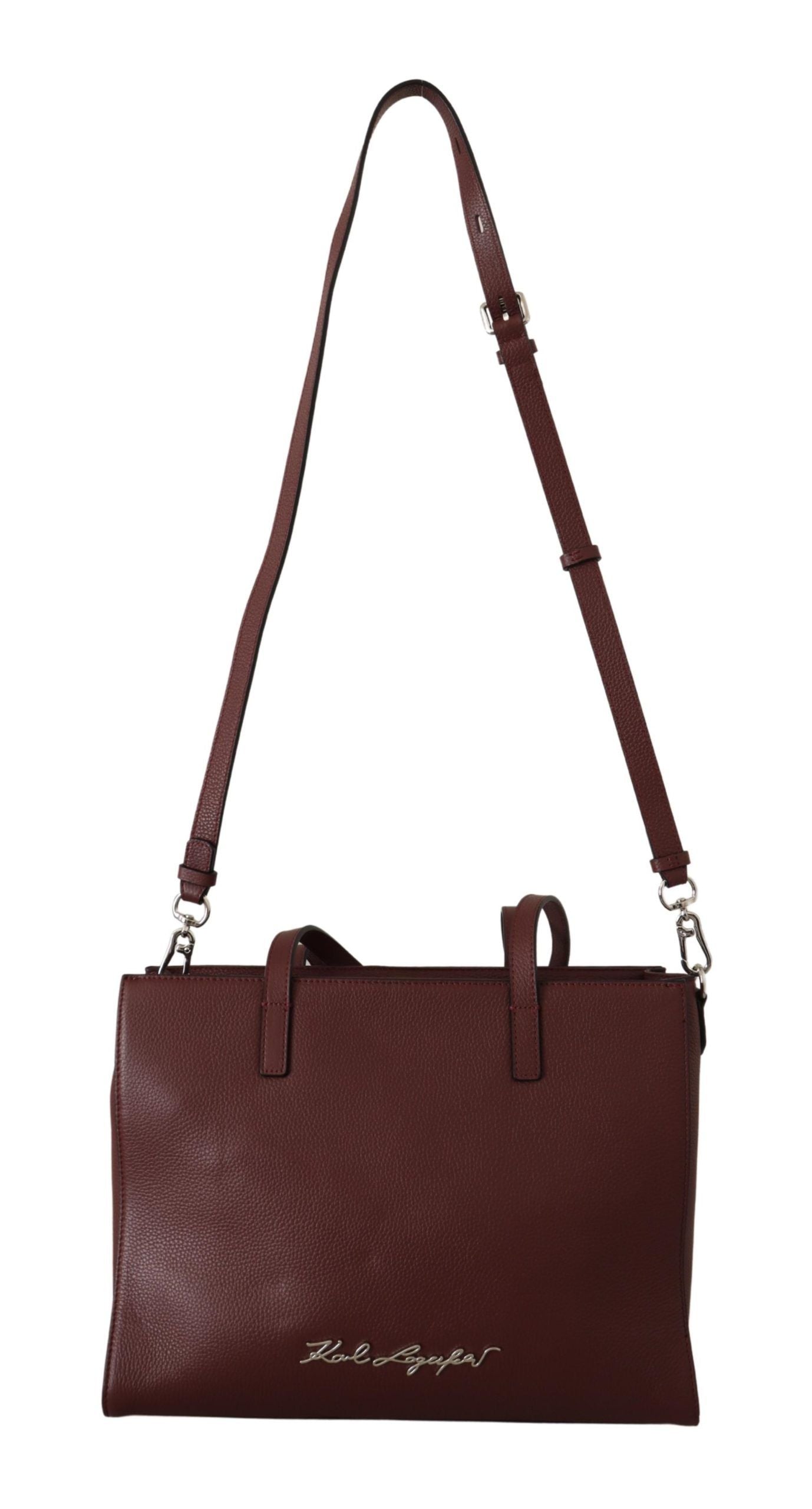 Karl Lagerfeld Wine Pebble Leather Tote Bag