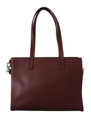 Karl Lagerfeld Wine Pebble Leather Tote Bag