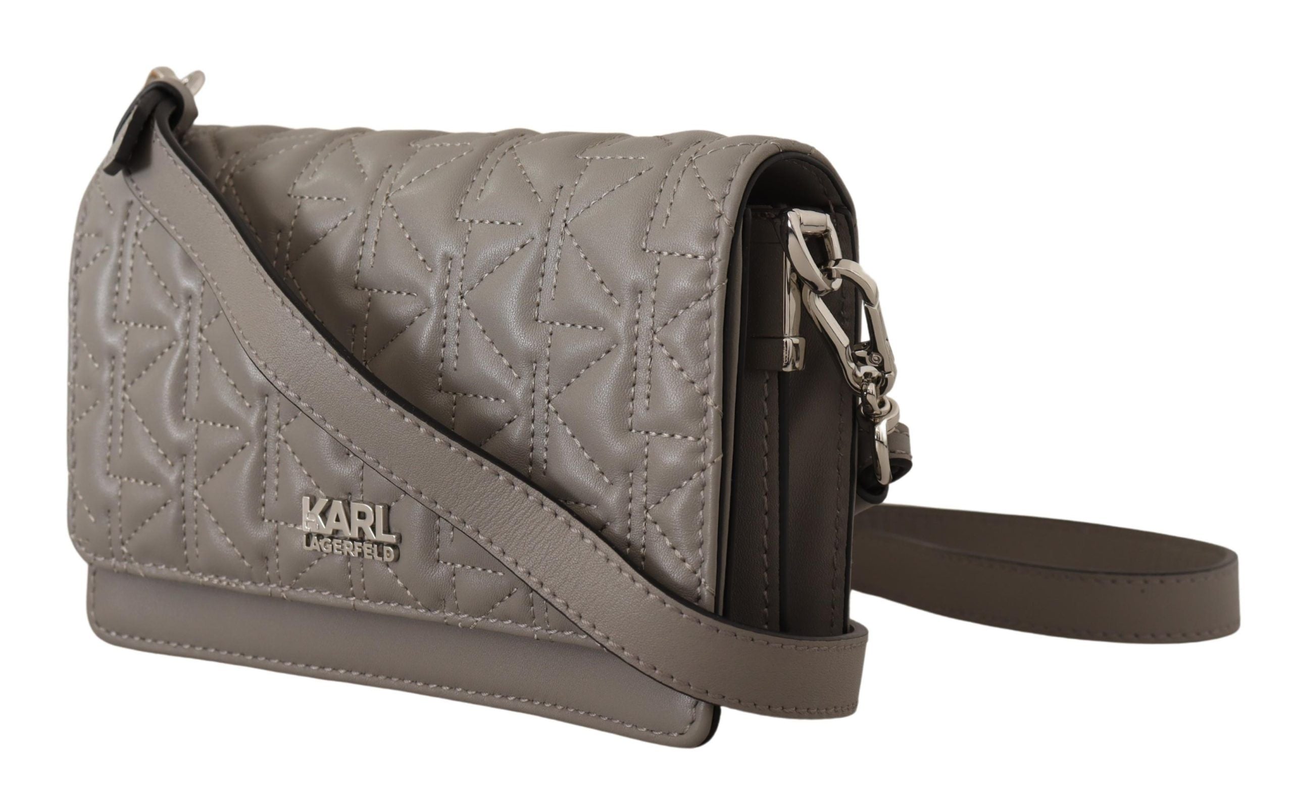 Karl Lagerfeld Light Grey Leather Crossbody Bag