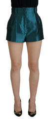 Dolce & Gabbana Blue Green Silk High Waist Hot Pants Shorts