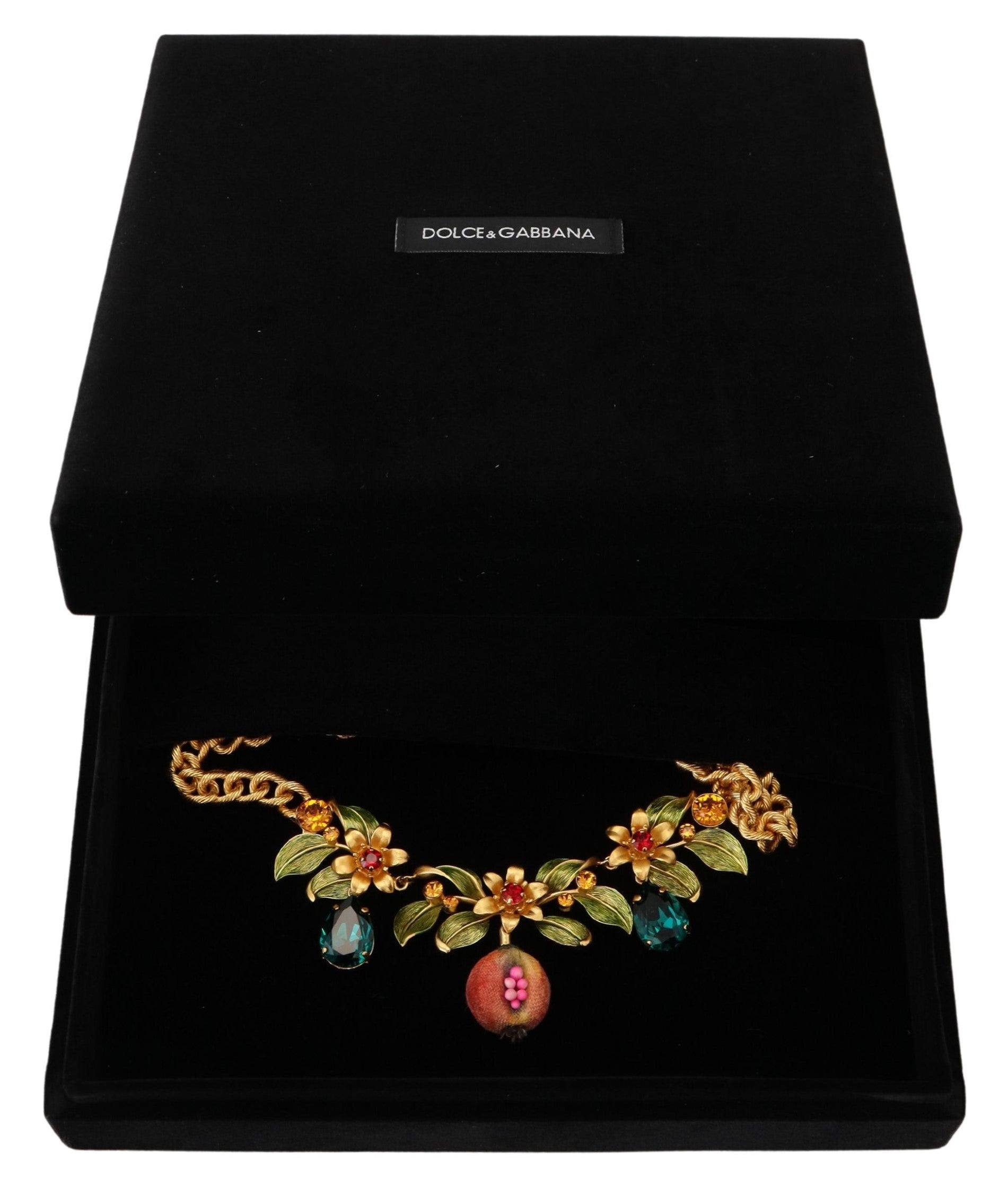 Dolce & Gabbana Elegant Floral Fruit Motif Gold Necklace