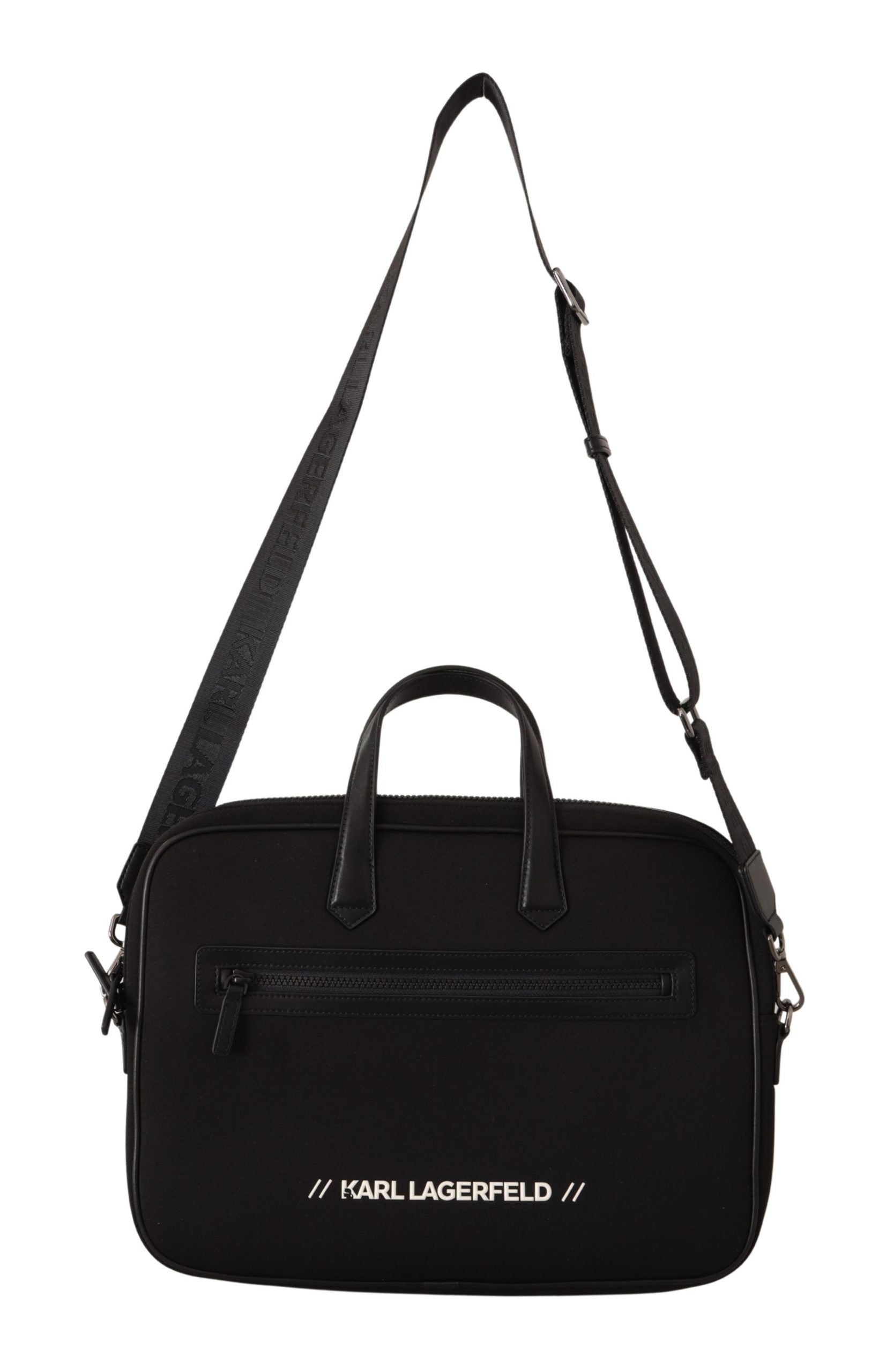 Karl Lagerfeld Black Nylon Laptop Crossbody Bag