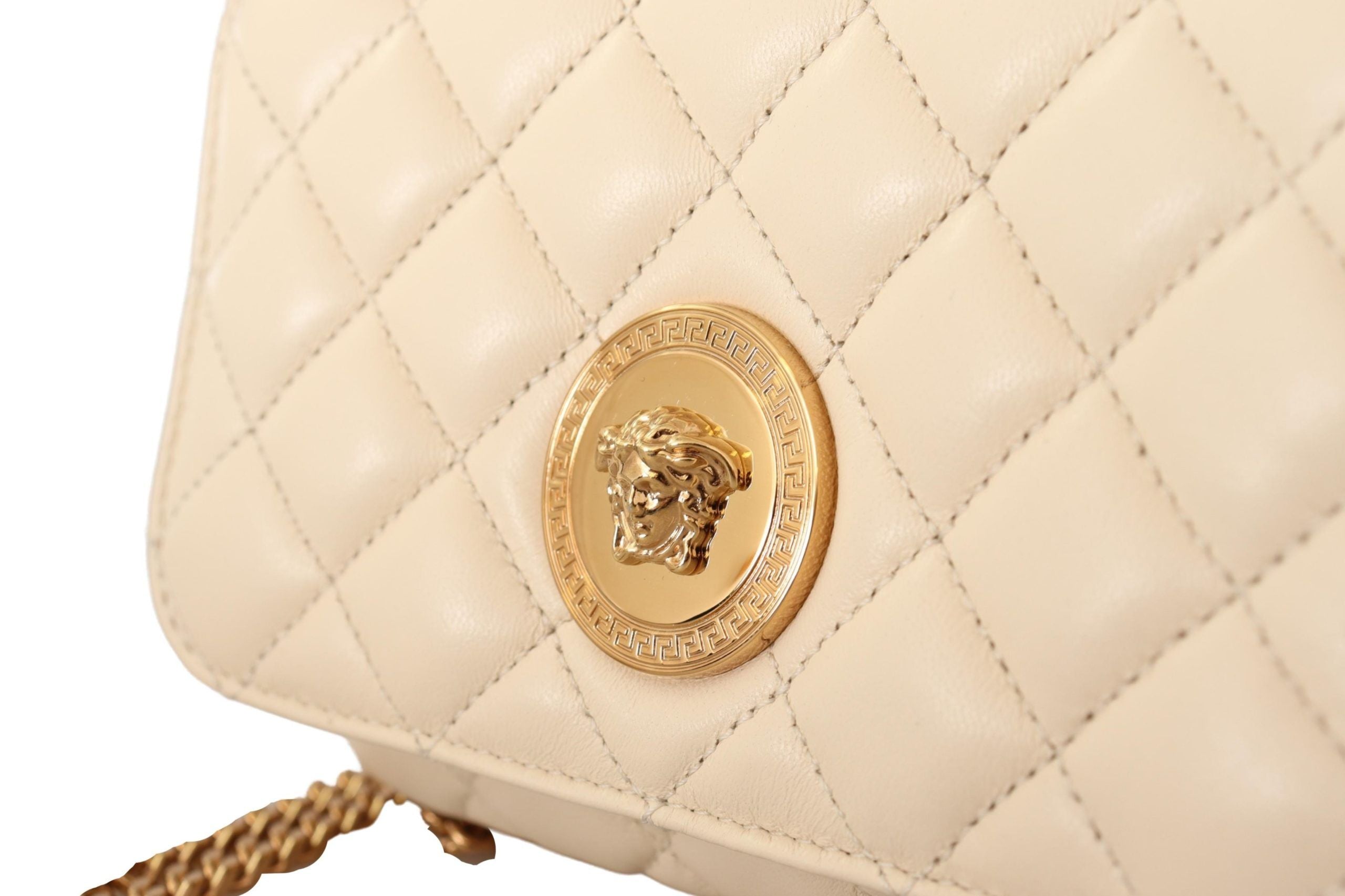 Versace White Nappa Leather Medusa Small Crossbody Bag