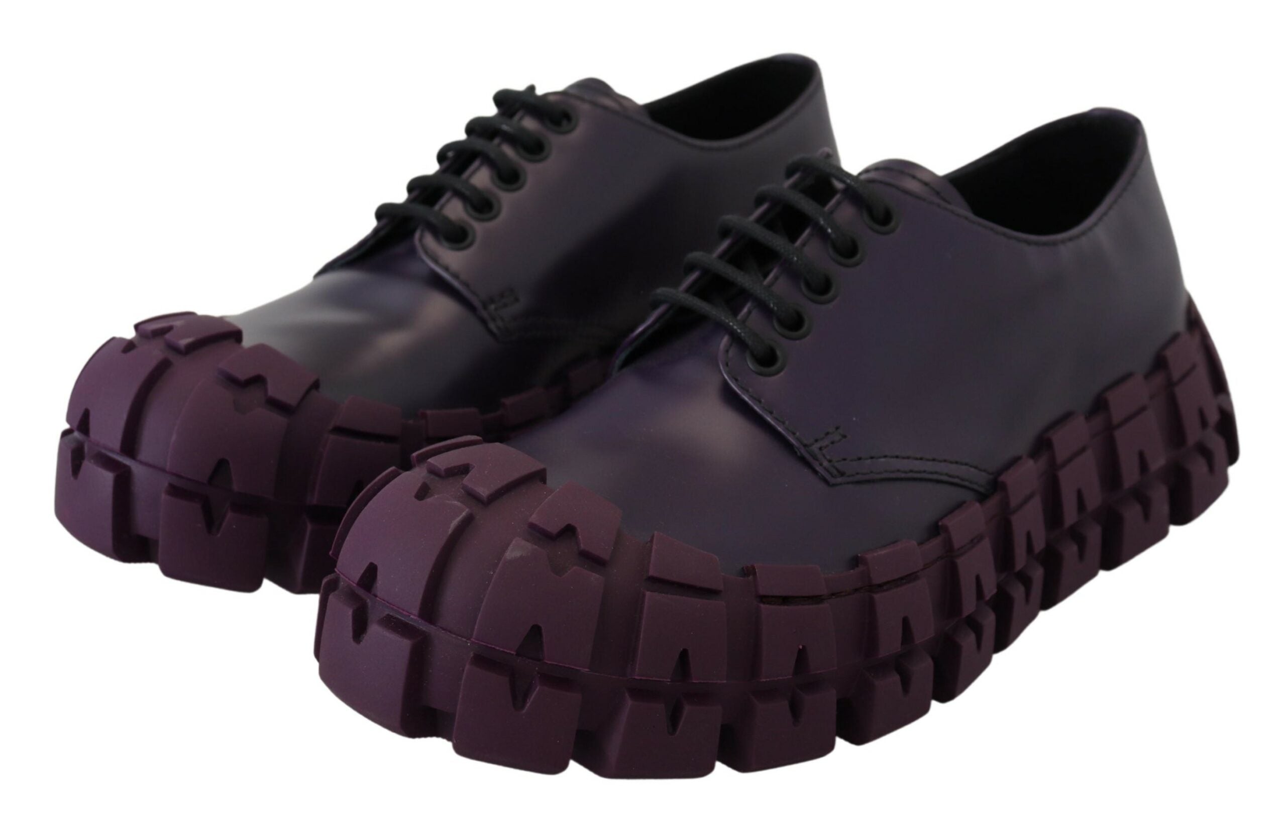 Prada Purple Leather Tractor Lace Up Sneakers Shoes