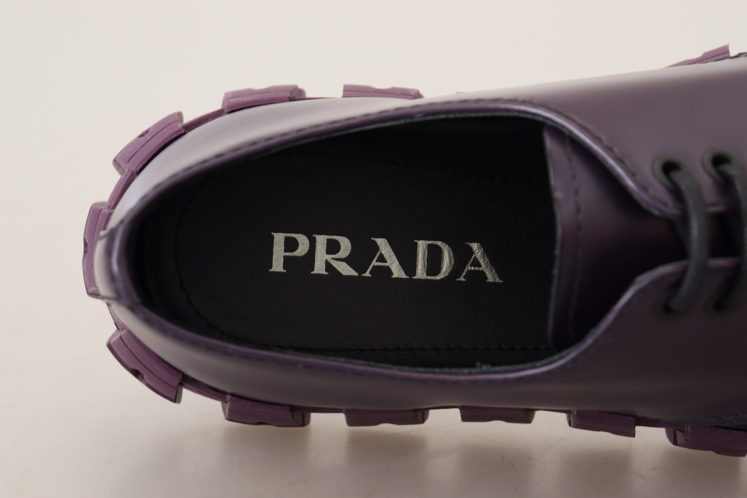 Prada Purple Leather Tractor Lace Up Sneakers Shoes