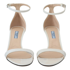 Prada Elegant White Leather Ankle Strap Heels