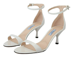 Prada Elegant White Leather Ankle Strap Heels