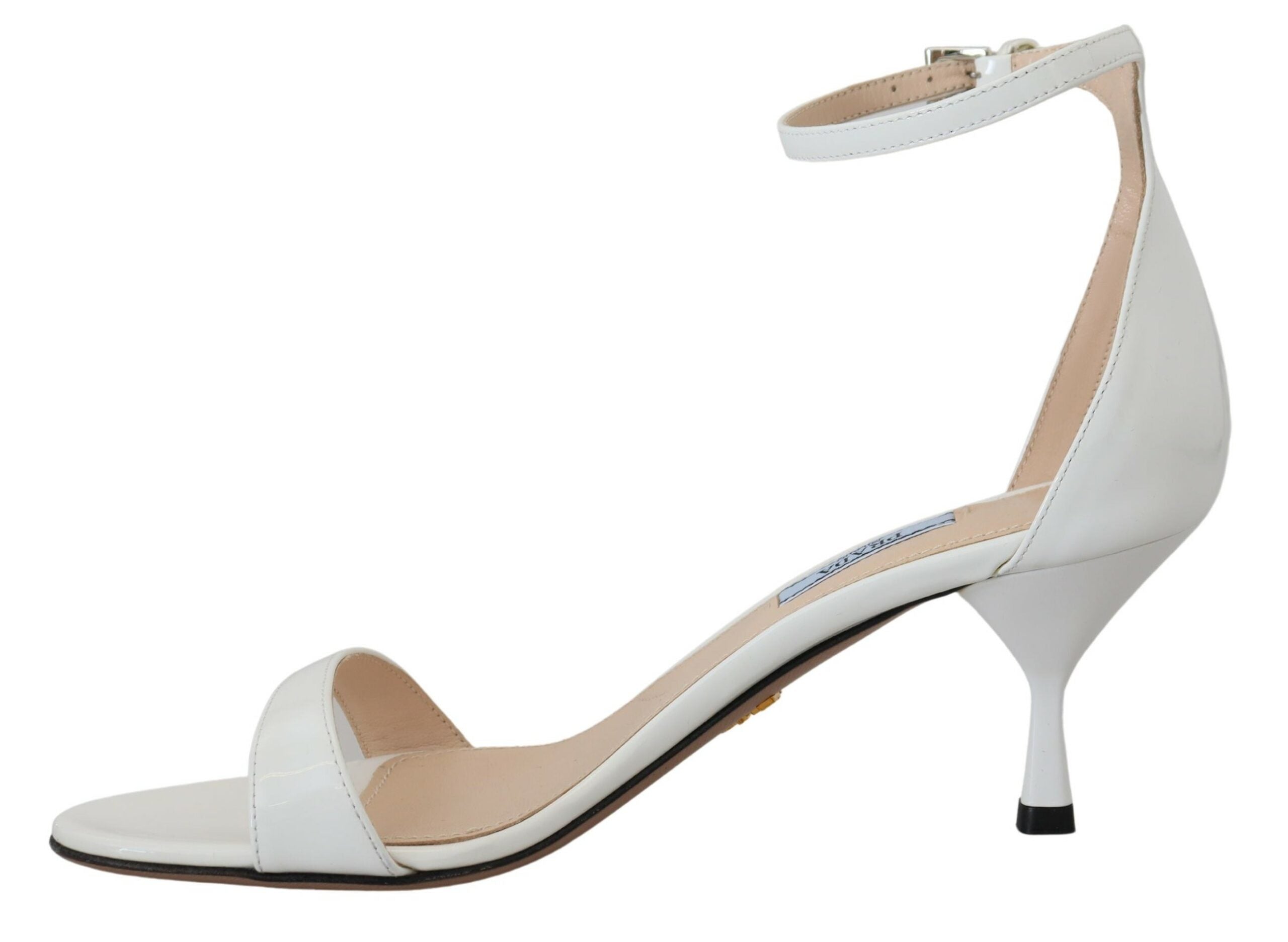 Prada Elegant White Leather Ankle Strap Heels