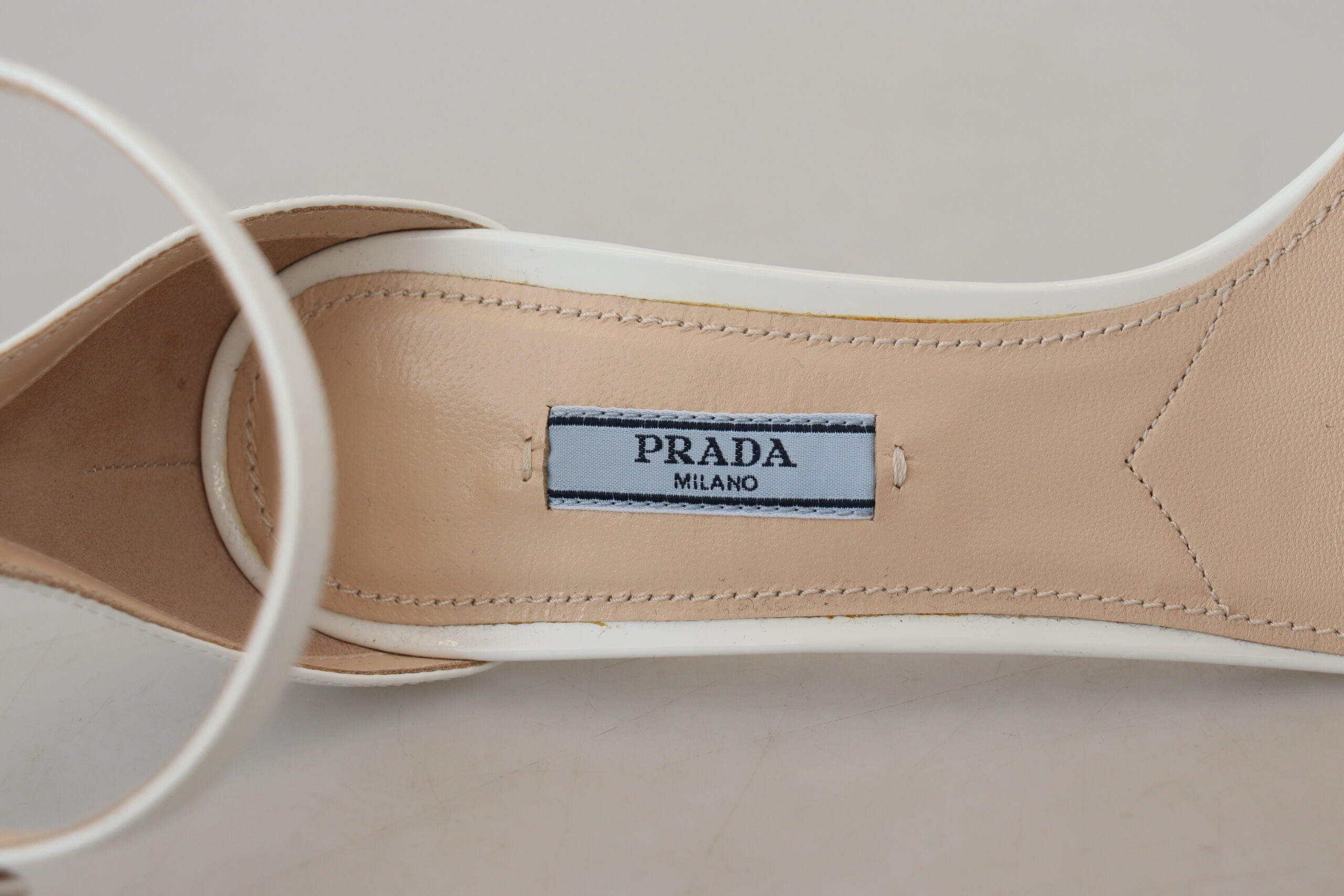 Prada Elegant White Leather Ankle Strap Heels