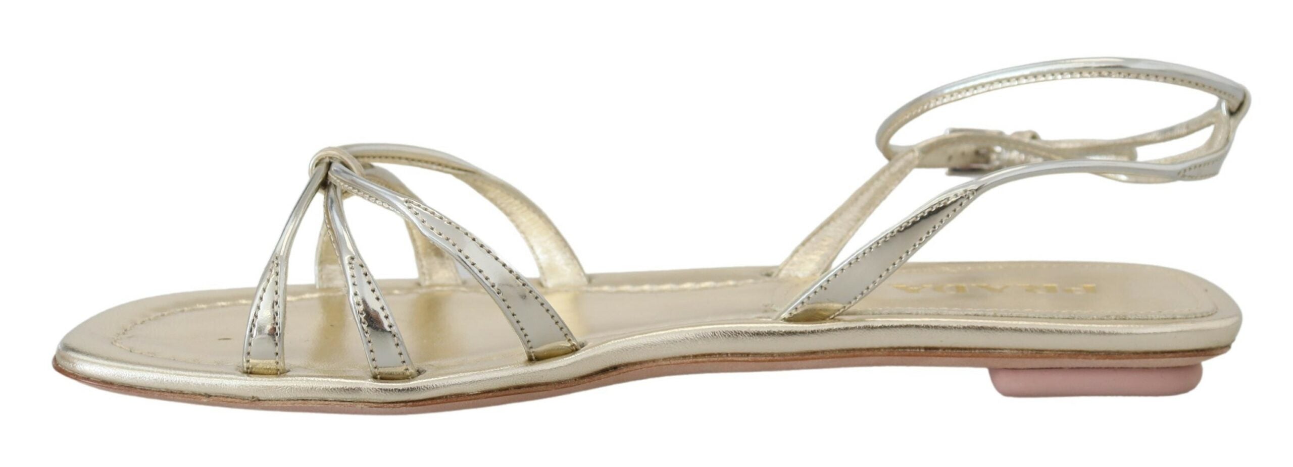 Prada Elegant Silver Ankle Strap Flats