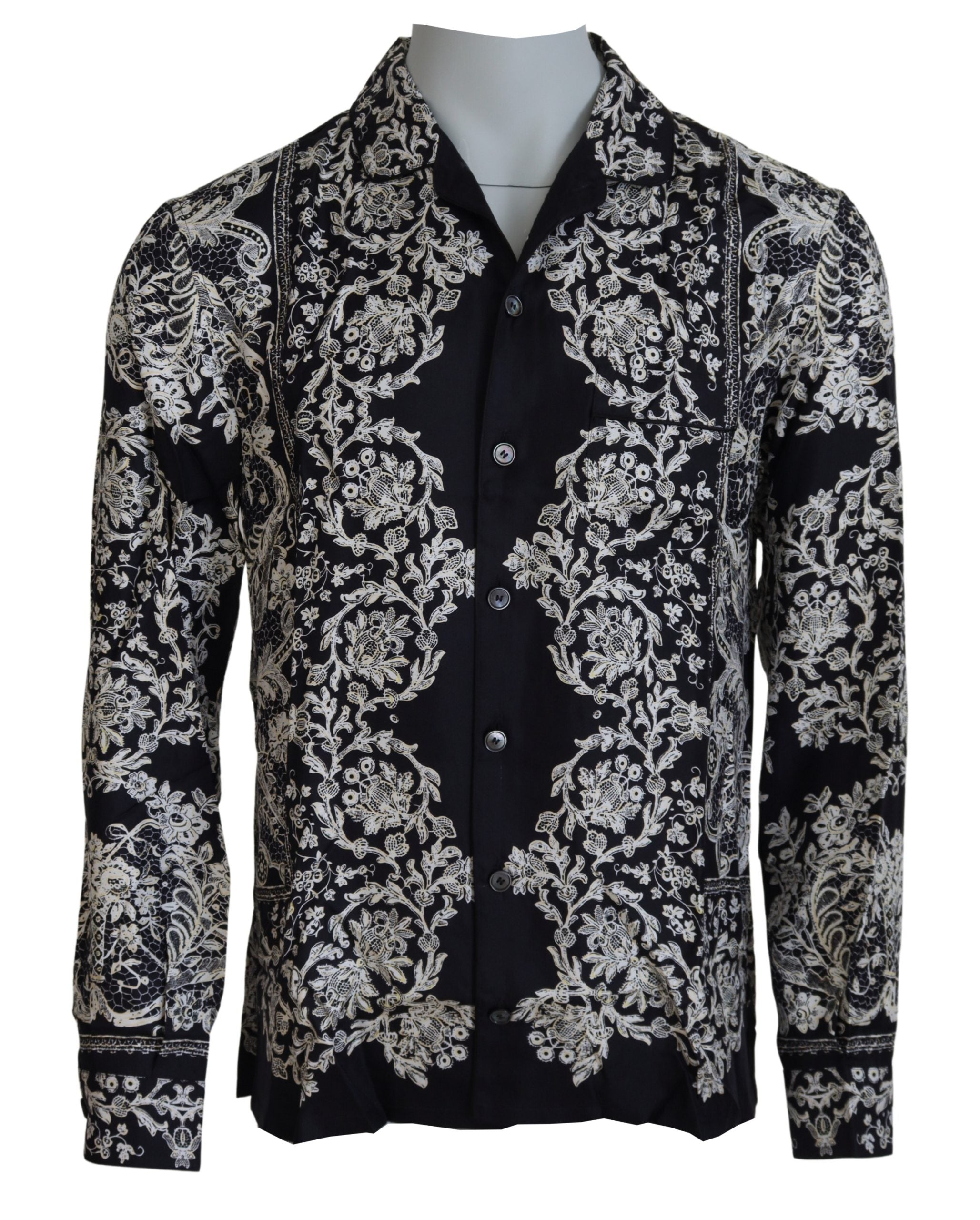 Dolce & Gabbana Blue Silk Floral Baroque Satin Casual Shirt