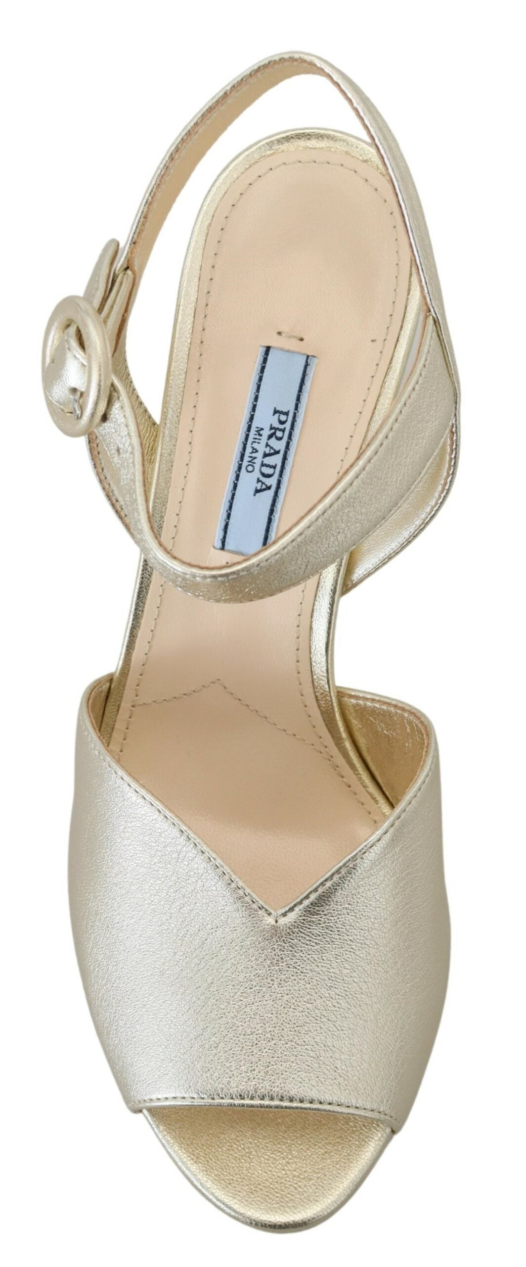 Prada Elegant Gold Leather Block Heel Sandals