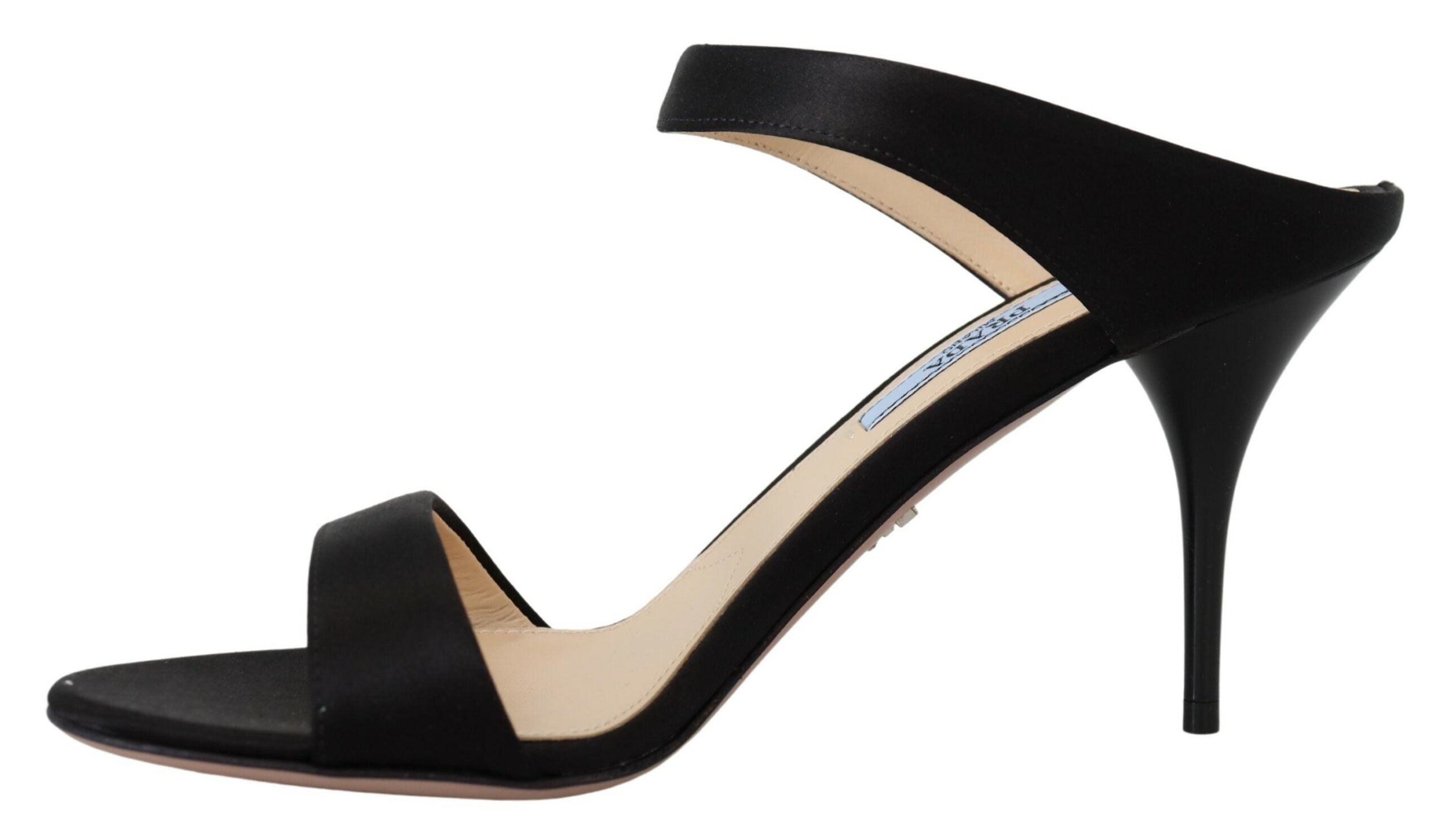 Prada Black Leather Sandals Stiletto Heels Open Toe Shoes