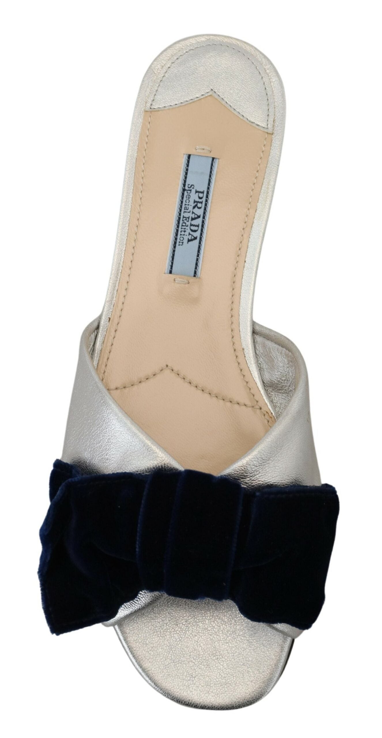 Elegant Silver Navy Prada Leather Flats