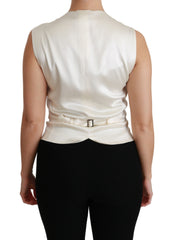 Dolce & Gabbana Elegant Silk Sleeveless Vest in Black & White