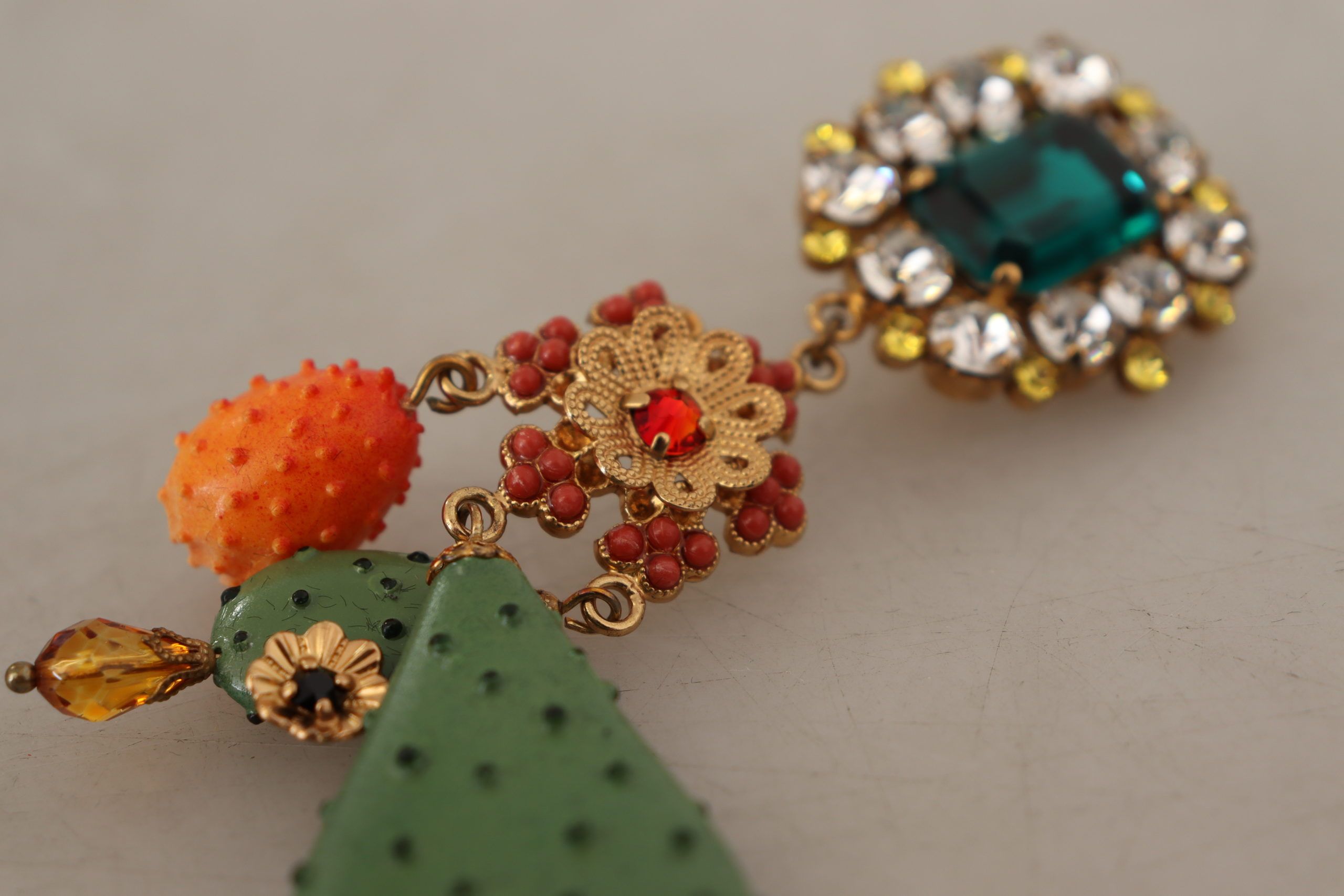 Dolce & Gabbana Elegant Floral Cactus Drop Clip-On Earrings