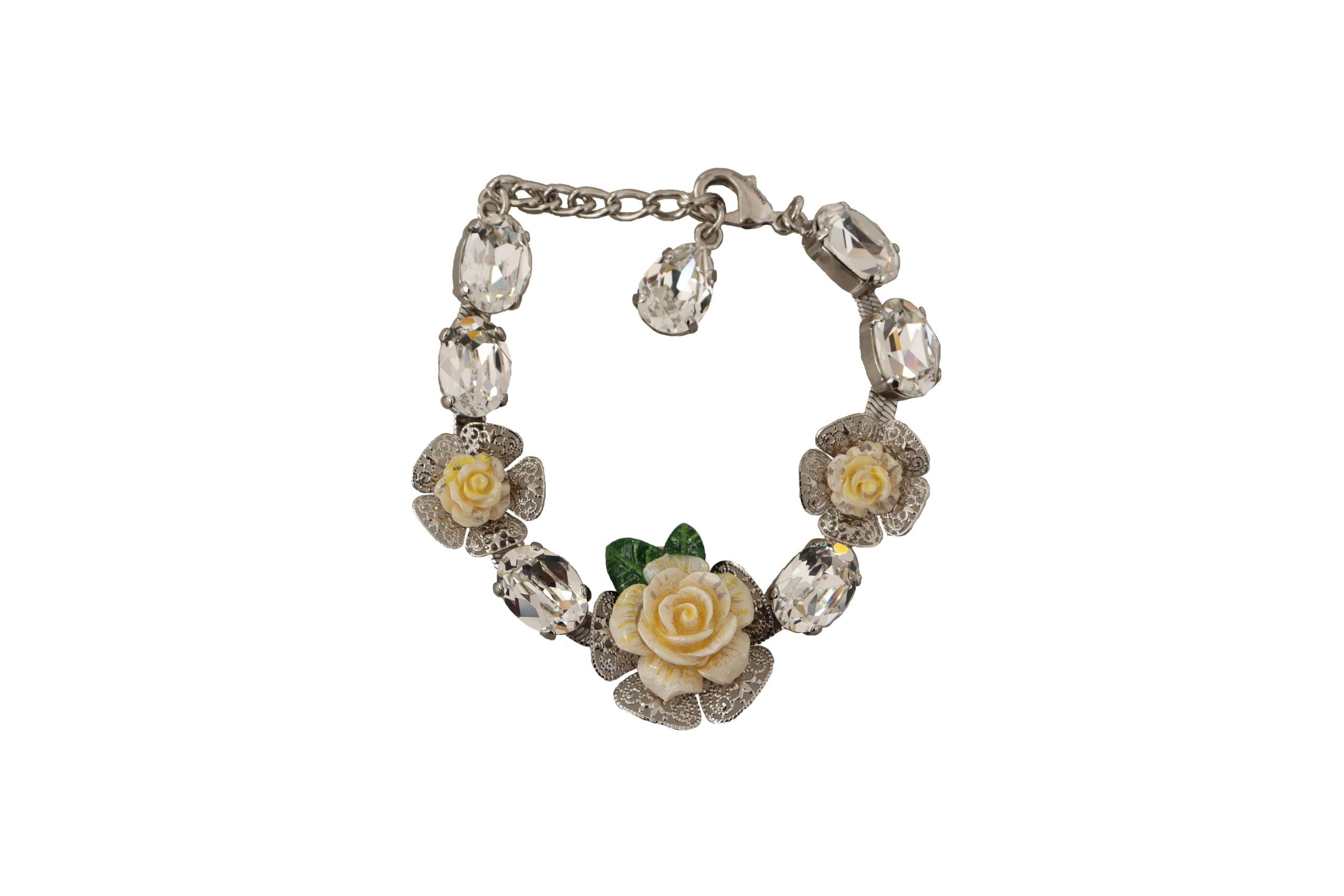 Dolce & Gabbana Elegant Silver Chain Bracelet with Charms & Crystals