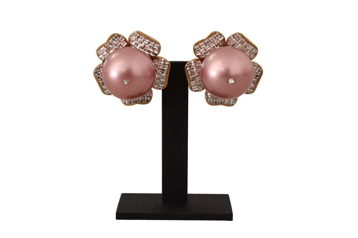 Dolce & Gabbana Elegant Floral Crystal Pearl Clip-On Earrings