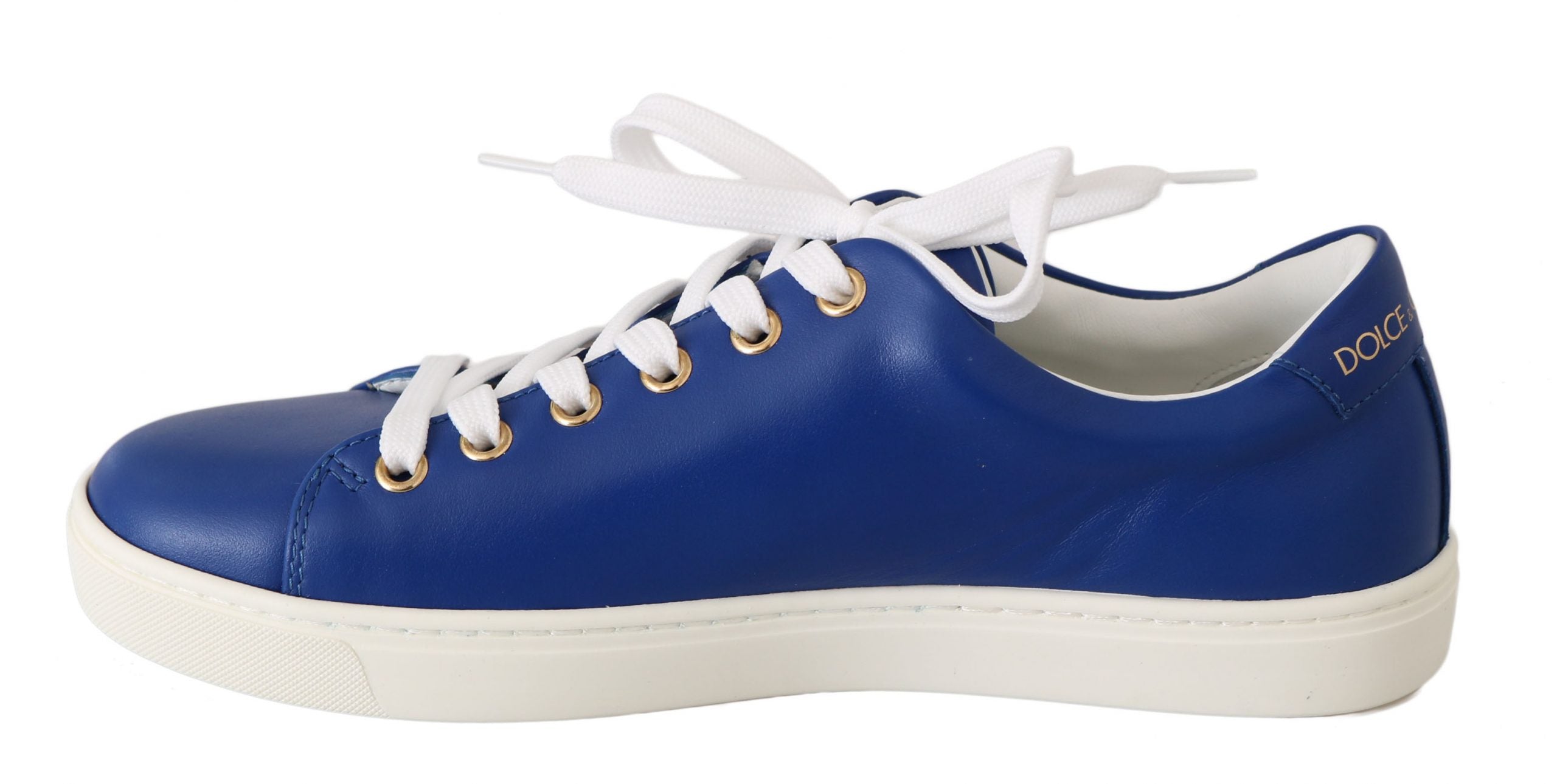 Dolce & Gabbana Chic Blue Leather Sneakers with Velvet Heart