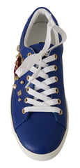 Dolce & Gabbana Chic Blue Leather Sneakers with Velvet Heart