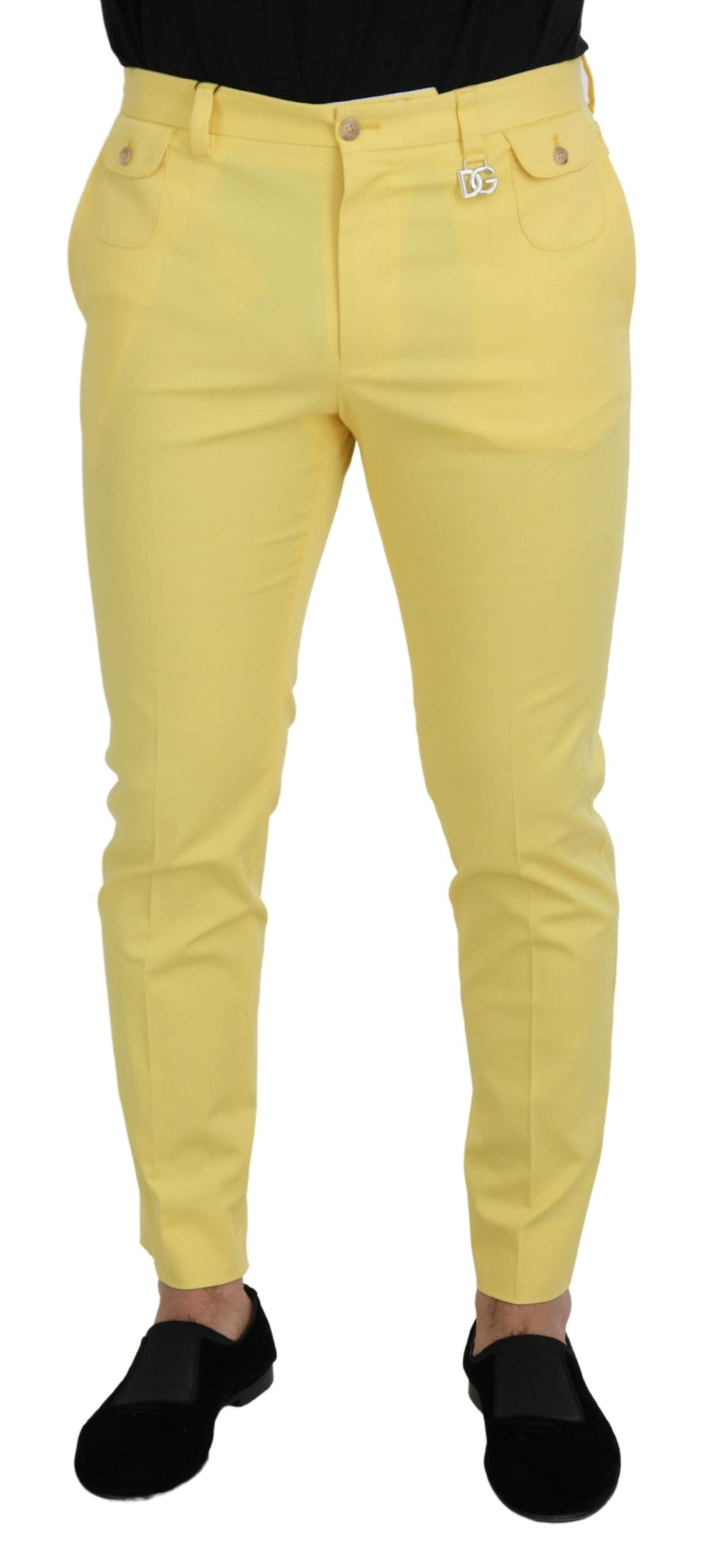 Dolce & Gabbana Yellow Cotton Slim Fit Men Pants