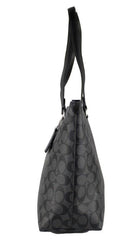 COACH Signature Coated Canvas Graphite Black Leather Gallery Tote Handbag