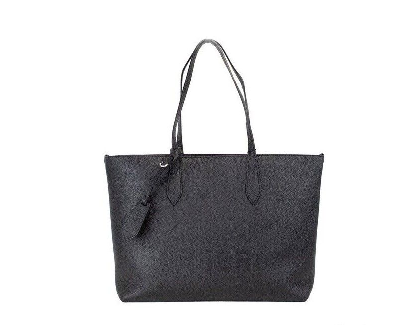 Burberry Ardwell Medium Black Logo Branded Pebble Leather Shoulder Tote Handbag