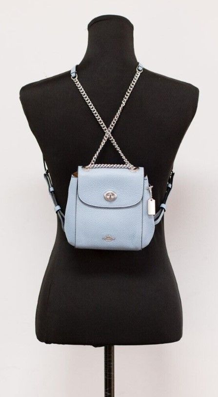 COACH Mini Cornflower Blue Pebble Leather Convertible Chain Backpack Bag