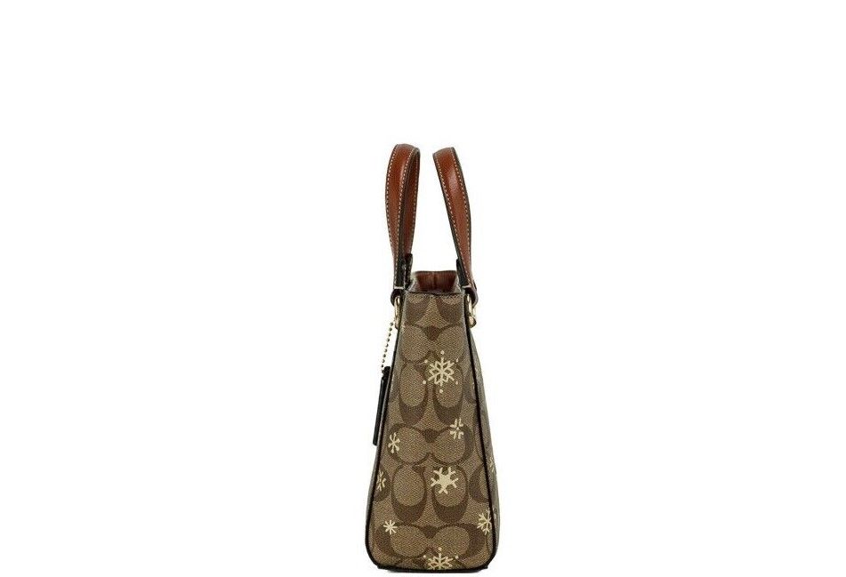 COACH Alice Small Snowflake Print Khaki Canvas Satchel Handbag Purse