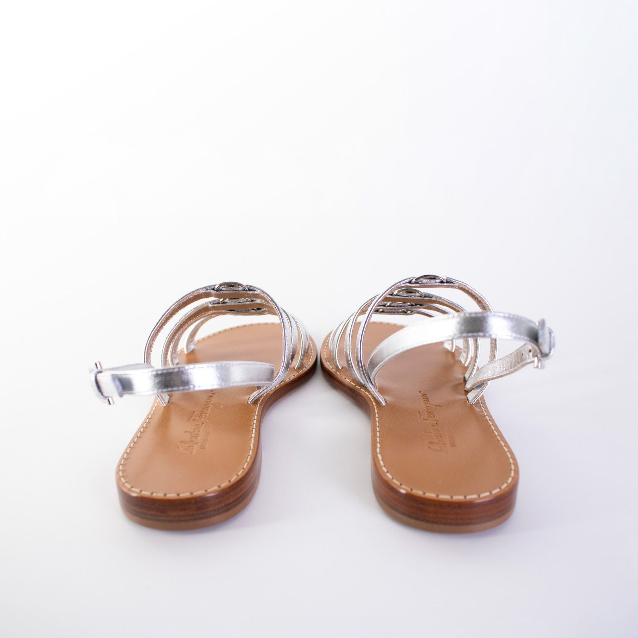 Salvatore Ferragamo Silver Leather Galilee Sandals