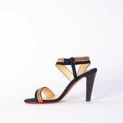 Christian Louboutin Black Leather Heel Embroidery Sandals