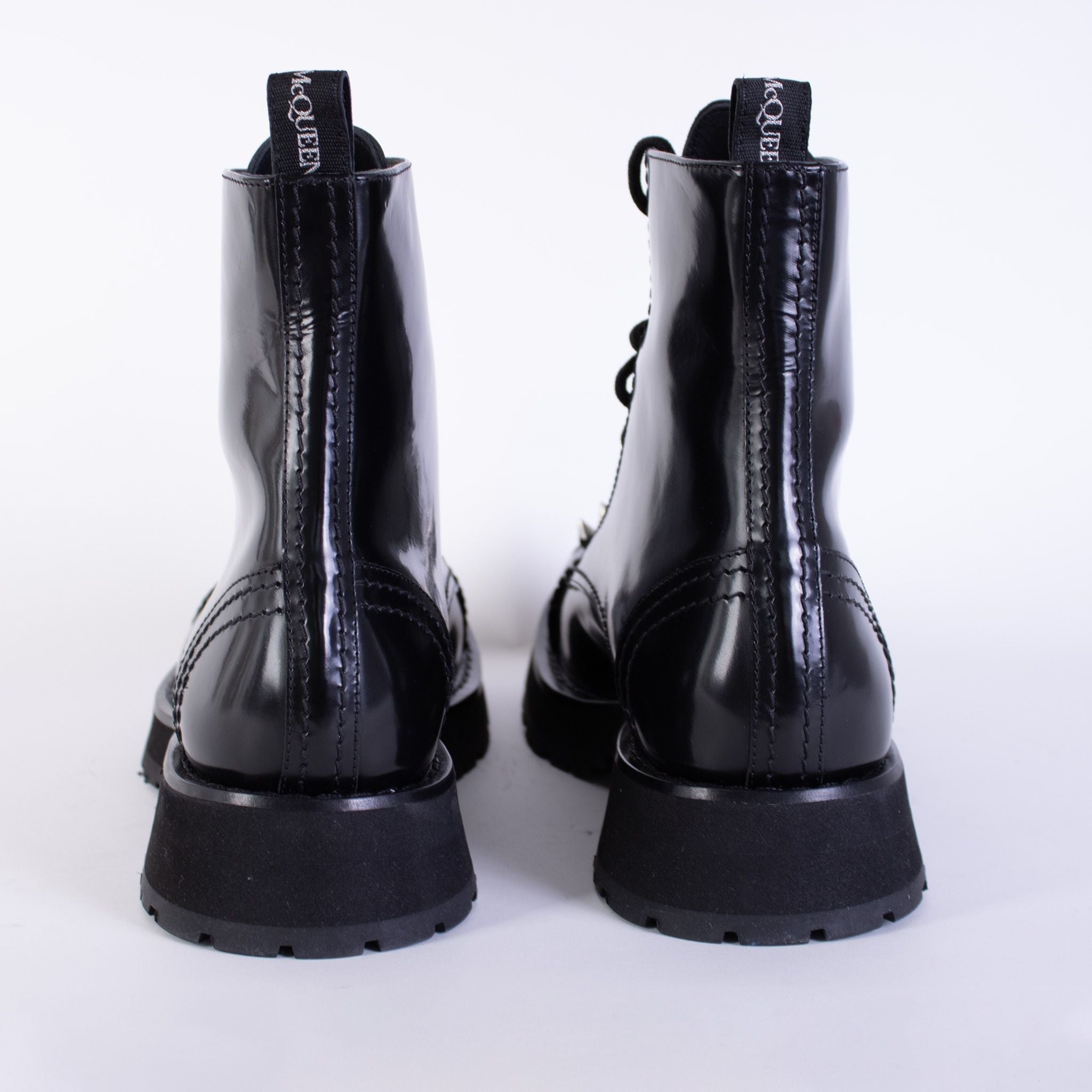 Alexander McQueen Black Leather Studded Combat Boots