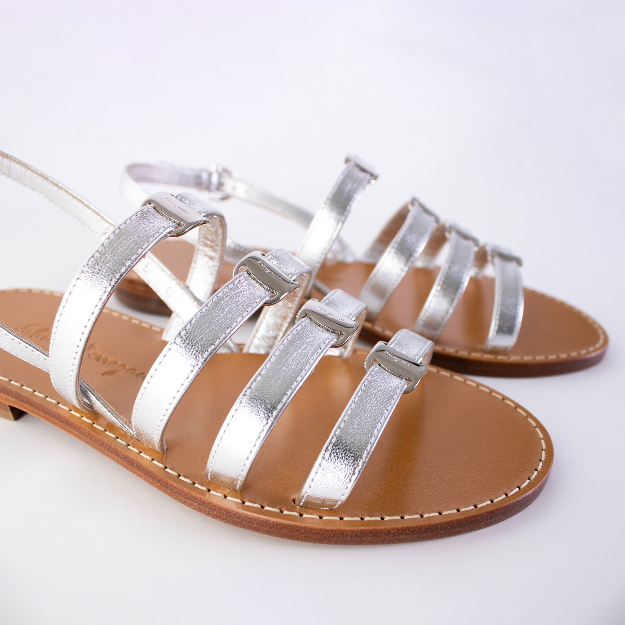 Salvatore Ferragamo Silver Leather Galilee Sandals