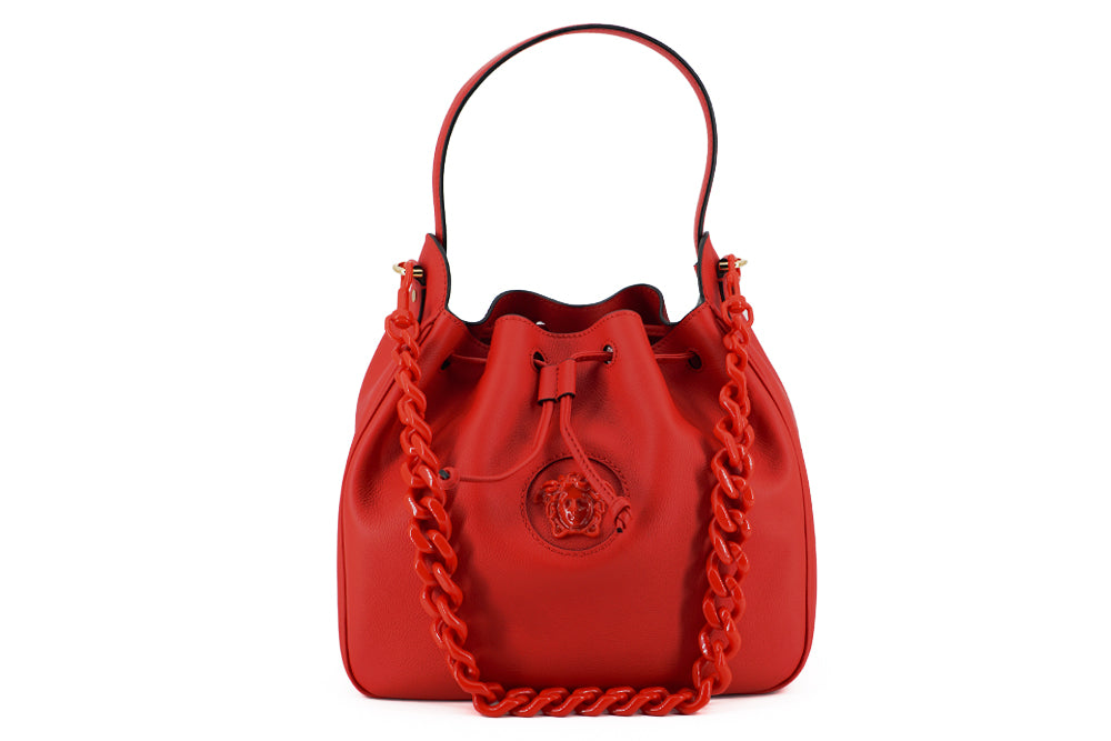 Versace Red Calf leather Hobo Shoulder and Handbag