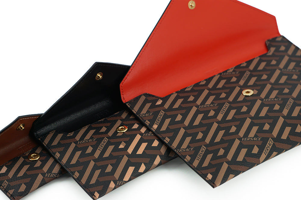 Versace Red and Brown Leather 3 Piece Set Small Pouch Bag