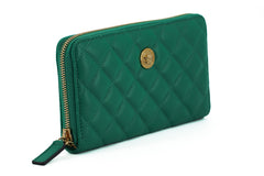 Versace Green Leather Long Zip Around Wallet