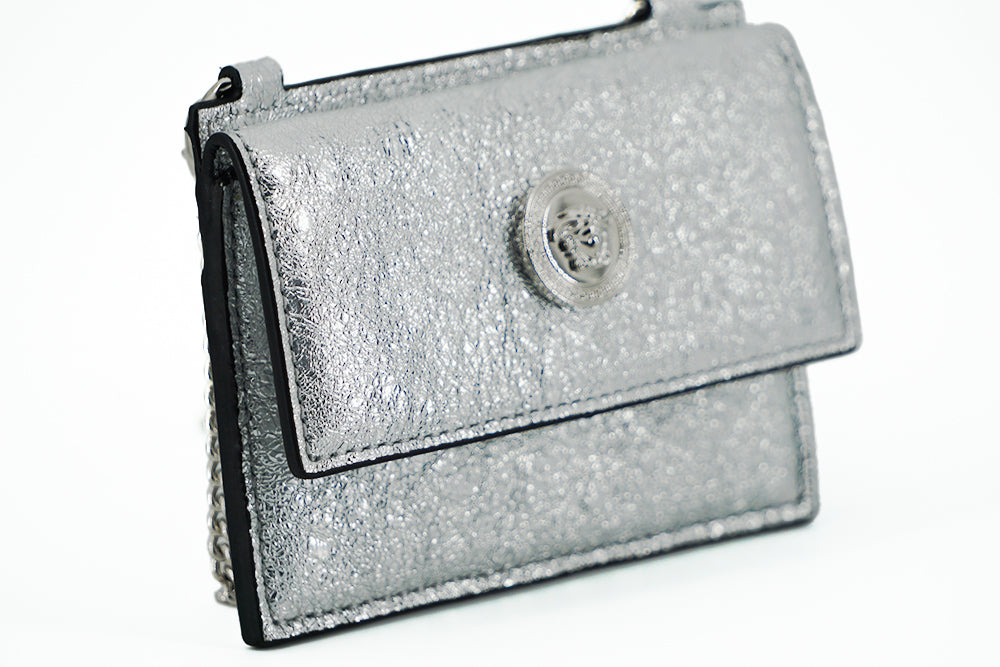 Versace Silver Leather Neck Wearing Card Case