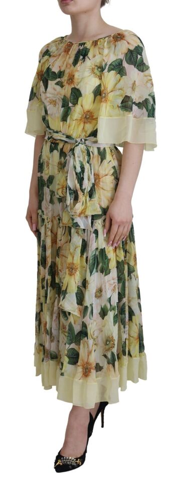Dolce & Gabbana Elegant Floral Silk Pleated Maxi Dress