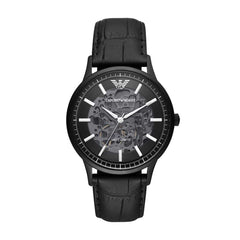 Emporio Armani Black Leather Automatic Watch