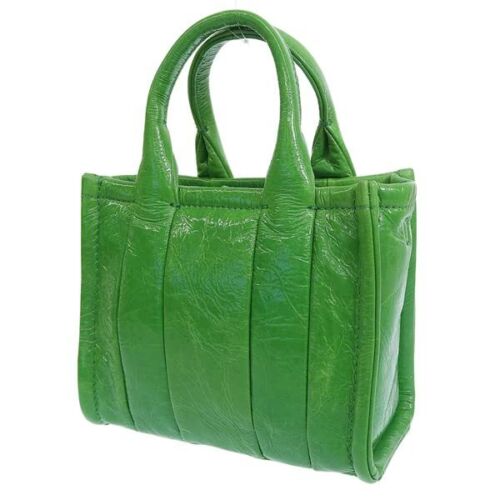 Marc Jacobs The Shiny Crinkle Micro Tote Leather Crossbody Handbag (Fern Green)