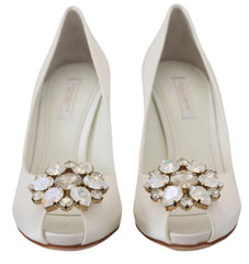 Dolce & Gabbana White Crystals Peep Toe Heel Satin Pumps