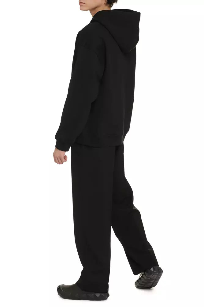 Valentino Elegant Black Cotton Hoodie with Contrasting Print