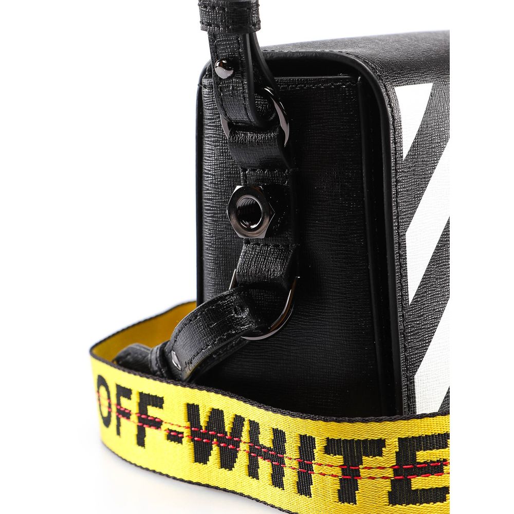 Off-White Chic Black Leather Crossbody with Iconic Diagonal Flap