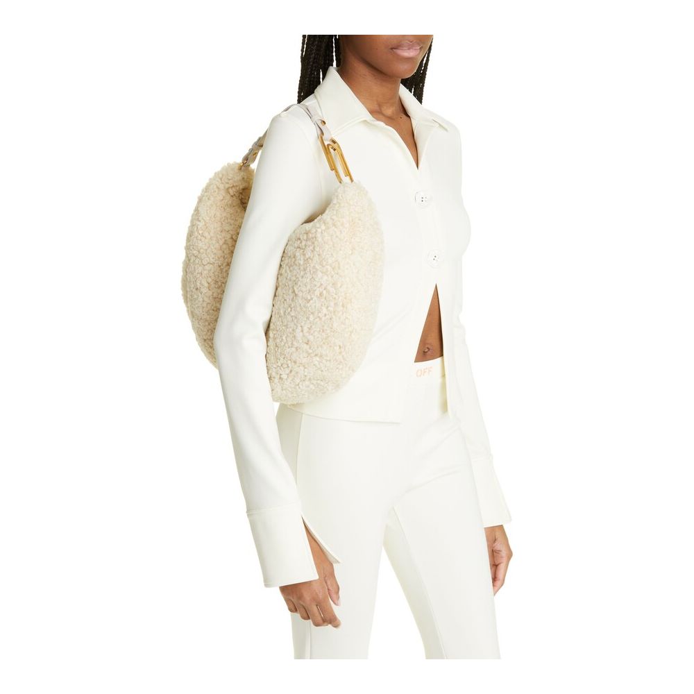 Off-White Chic Cream Shearling Wool Shoulder Bag