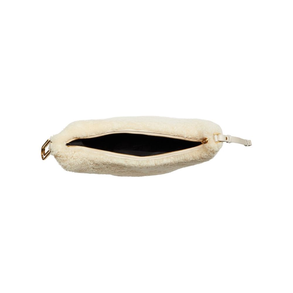 Off-White Chic Cream Shearling Wool Shoulder Bag