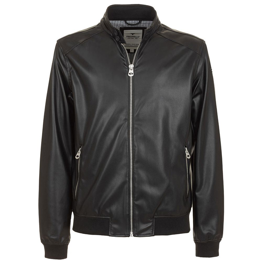 Fred Mello Eco-Leather Zip-Up Jacket with Buttoned Collar
