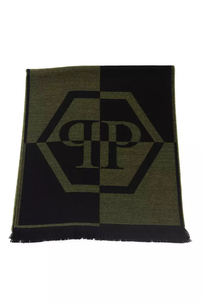 Philipp Plein Plush Fringed Logo Scarf in Lush Green