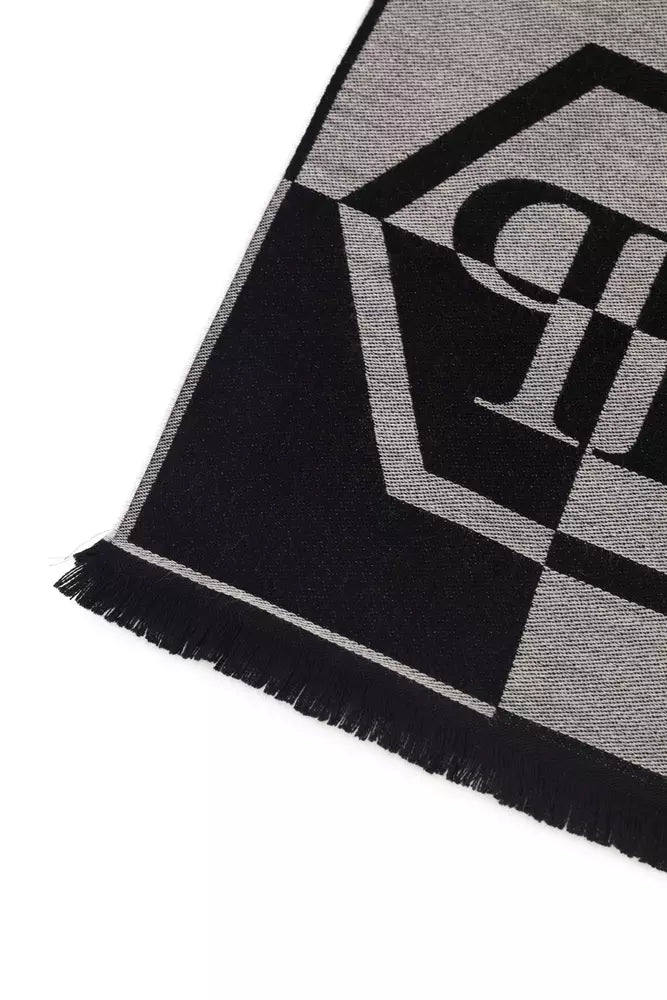 Philipp Plein Chic Gray Fringed Logo Scarf